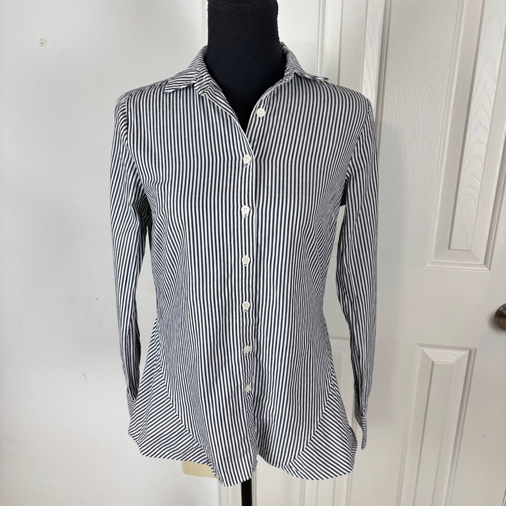 Derek Lam 10 Crosby Denim Navy White Striped Cotton Button Down Shirt XS